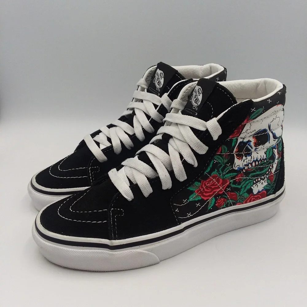 Vans Sk8-Hi Skull Rose Black High Top Sneakers Shoes US Women's 5 / Men's‎ 3.5